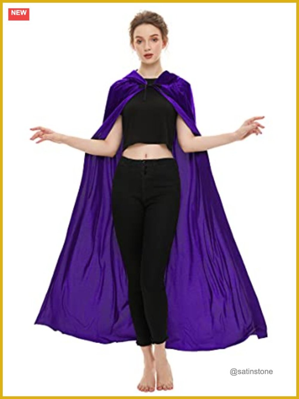 Velvet Hooded Cloak Full Length Cape Wizard Robe Cosplay Costume - Picture 4 of 5